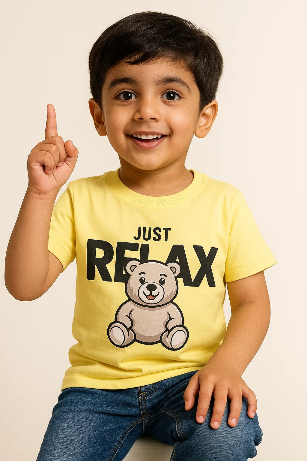 "Just Relax" Teddy Bear Kids T-Shirt – Soft Yellow