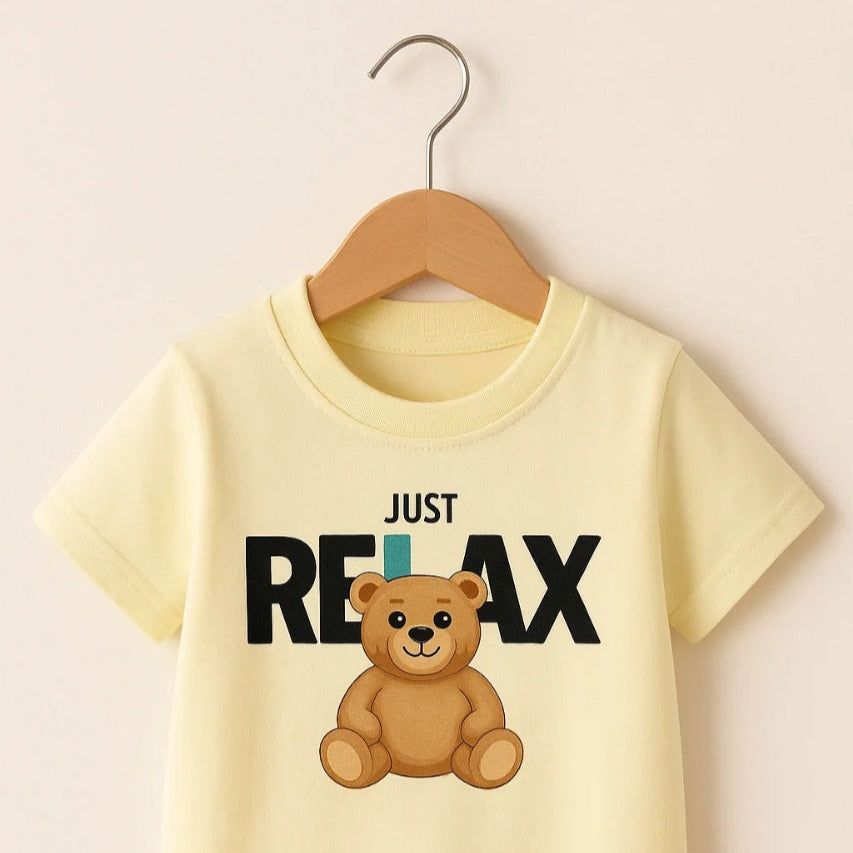 "Just Relax" Teddy Bear Kids T-Shirt – Soft Yellow