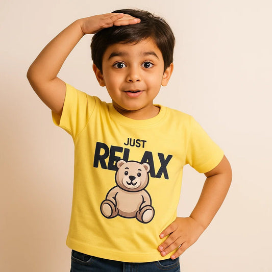 "Just Relax" Teddy Bear Kids T-Shirt – Soft Yellow