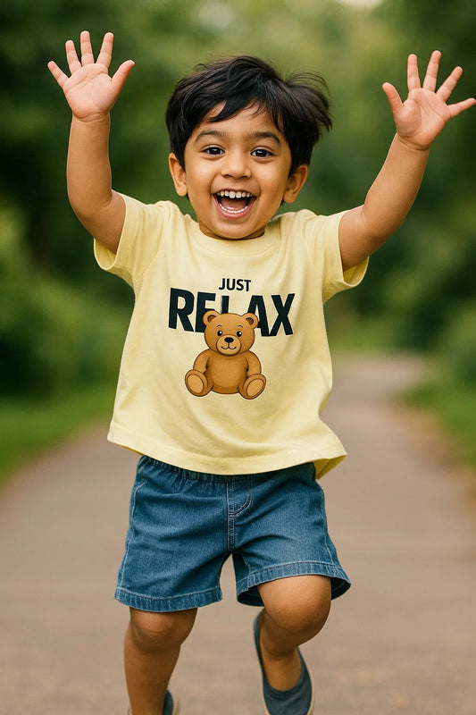"Just Relax" Teddy Bear Kids T-Shirt – Soft Yellow